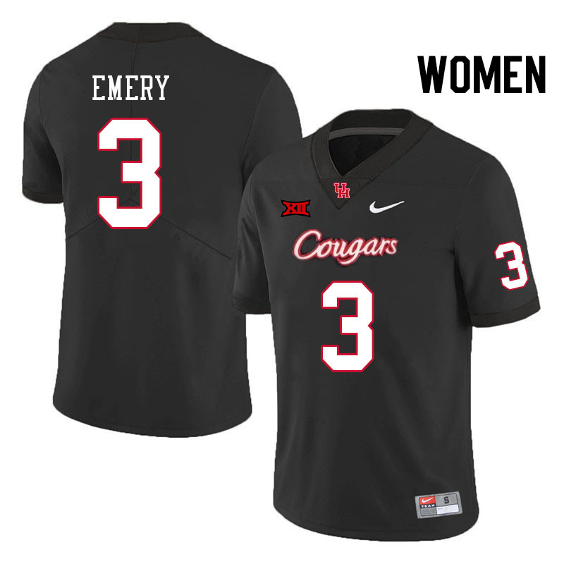Women #3 Jalen Emery Houston Cougars Big 12 XII College Football Jerseys Stitched-Black